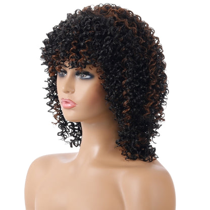 WIG-T130H Ladies Short Curly Hair High Temperature Silk Wig Chemical Fiber Headgear(Black Brown) - Wigs by PMC Jewellery | Online Shopping South Africa | PMC Jewellery