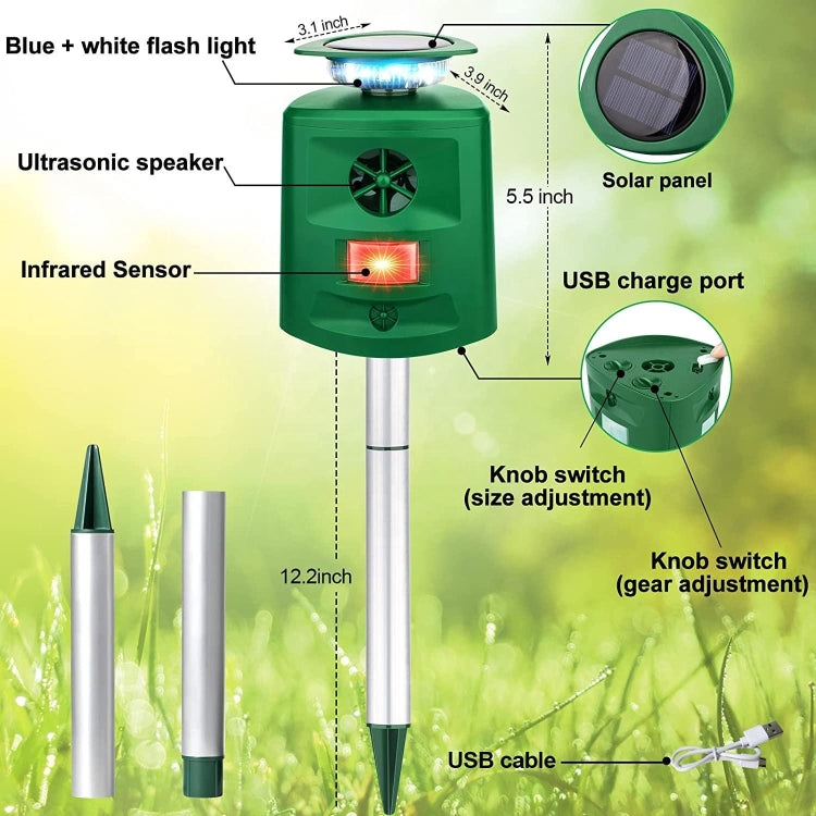 SK698 Solar Powered Animal Repeller 360 Degree Strobe Light Bird Repeller Ultrasonic Rat Repeller(Green) - Outdoor Insect Repellent by PMC TechLife | Online Shopping South Africa | PMC TechLife | Buy Now Pay Later Mobicred