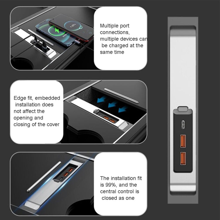 For Tesla Model 3/Y Car USB-C/Type-C+2 USB 3.0 Port Docking Station HUB(Silver) - DIY Modified Charger by PMC TechLife | Online Shopping South Africa | PMC TechLife | Buy Now Pay Later Mobicred