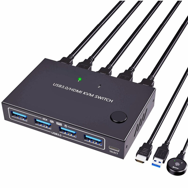 KC-KVM201A 2 In 1 Out 4K 60HZ HDMI KVM Switching USB3.0 Shared Computer Shaped Printer U Disk(Black) - Switch by PMC Jewellery | Online Shopping South Africa | PMC Jewellery | Buy Now Pay Later Mobicred