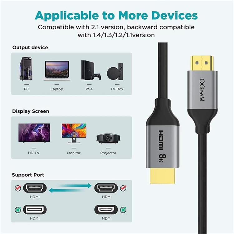 QGeeM QG-AV17 HDMI To HDMI Connection Cable Support 8K&60Hz 1.8m Length - Cable by QGeeM | Online Shopping South Africa | PMC Jewellery | Buy Now Pay Later Mobicred