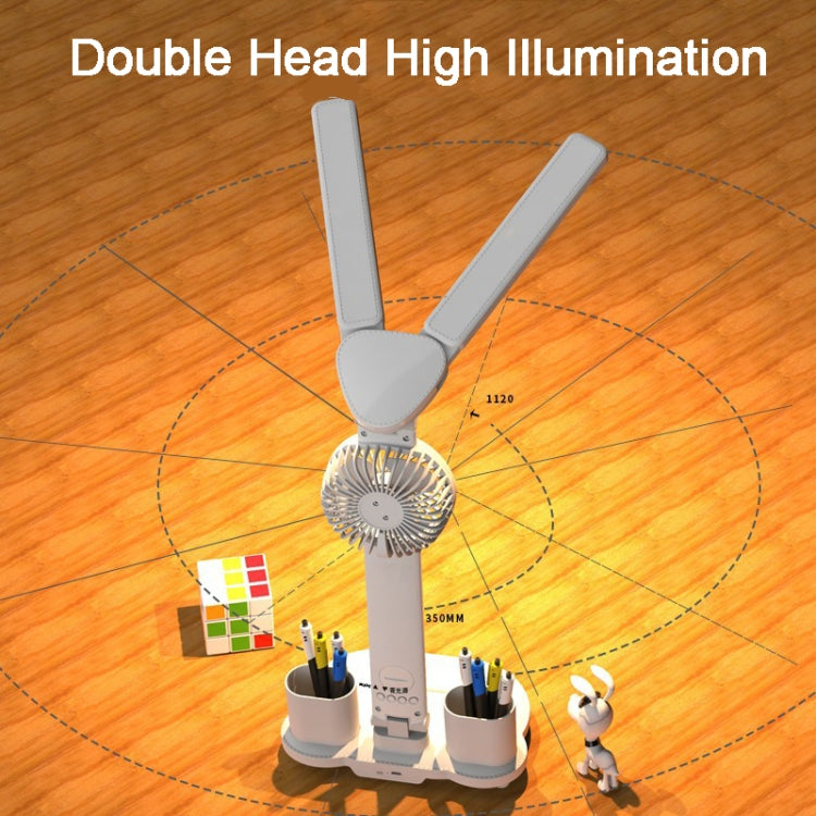 Rechargeable  3200mAh Double Head Lighting LED Fan Desk Lamp with Pen Holder & Clock - free shipping - PMC TechLife - Order now!