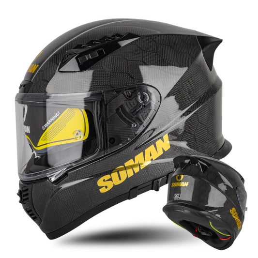 SOMAN Motorcycle Carbon Fiber Double Lens Thermal Safety Helmet, Size: L(Snake Carbon Fiber) - Helmets by SOMAN | Online Shopping South Africa | PMC Jewellery | Buy Now Pay Later Mobicred