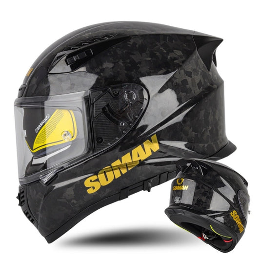 SOMAN Motorcycle Carbon Fiber Double Lens Thermal Safety Helmet, Size: XL(Cheetah Print) - Helmets by SOMAN | Online Shopping South Africa | PMC Jewellery | Buy Now Pay Later Mobicred