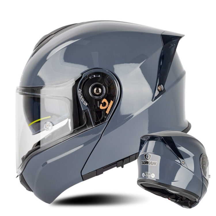 SOMAN Racing Motorcycle Double Lens Riding Safety Helmet, Size: XL(Cement Gray) - free shipping - PMC TechLife - Order now!