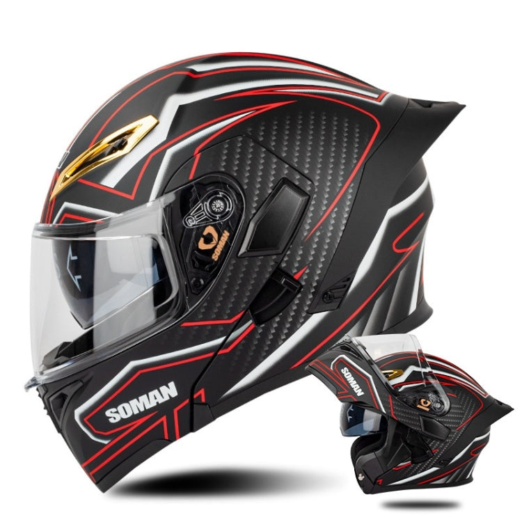 SOMAN Motorcycle Dual Lens Riding Peel-Off Full Coverage Helmet, Size: XL(Matt Black Red) - free shipping - PMC TechLife - Order now!