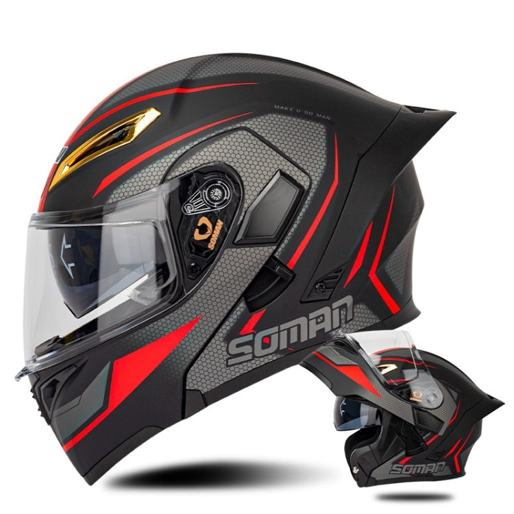 SOMAN Motorcycle Dual Lens Riding Peel-Off Full Coverage Helmet, Size: XXL(Black Red Track) - Helmets by SOMAN | Online Shopping South Africa | PMC TechLife | Buy Now Pay Later Mobicred