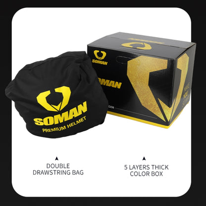 SOMAN Motorcycle Dual Lens Riding Peel-Off Full Coverage Helmet, Size: M(Black Yellow Track) - Helmets by SOMAN | Online Shopping South Africa | PMC Jewellery | Buy Now Pay Later Mobicred