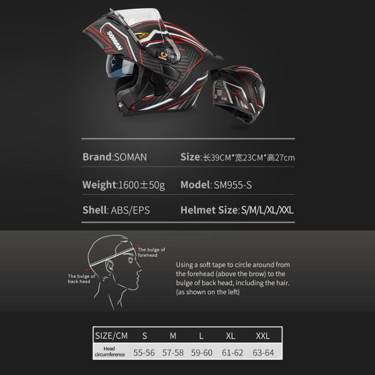SOMAN Motorcycle Dual Lens Riding Peel-Off Full Coverage Helmet, Size: S(Matt Black Red) - Helmets by SOMAN | Online Shopping South Africa | PMC TechLife | Buy Now Pay Later Mobicred