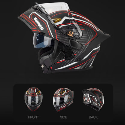 SOMAN Motorcycle Dual Lens Riding Peel-Off Full Coverage Helmet, Size: S(Black Fluorescent Yellow Spark) - Helmets by SOMAN | Online Shopping South Africa | PMC Jewellery | Buy Now Pay Later Mobicred