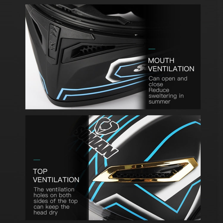 SOMAN Motorcycle Dual Lens Riding Peel-Off Full Coverage Helmet, Size: XXL(Bright Black White) - Helmets by SOMAN | Online Shopping South Africa | PMC TechLife | Buy Now Pay Later Mobicred