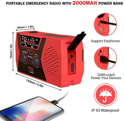 AM/FM/NoAA 2000mAh Emergency Radio Portable Hand Crank Solar Powered Radio(Red) - Radio Player by PMC Jewellery | Online Shopping South Africa | PMC Jewellery | Buy Now Pay Later Mobicred