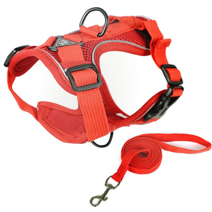 Pet Vest Harness + Traction Rope Set Reflective Breathable Dog Cat Harness, Size: S(Red) - Leashes by PMC Jewellery | Online Shopping South Africa | PMC Jewellery