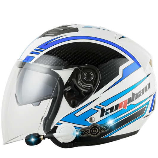 KUQIBAO Motorcycle Smart Bluetooth Sun Protection Double Lens Safety Helmet, Size: M(White Phantom Fiber) - Helmets by KUQIBAO | Online Shopping South Africa | PMC Jewellery | Buy Now Pay Later Mobicred