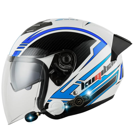 KUQIBAO Motorcycle Smart Bluetooth Sun Protection Double Lens Safety Helmet, Size: L(White Phantom Fiber+Black Tail) - Helmets by KUQIBAO | Online Shopping South Africa | PMC Jewellery | Buy Now Pay Later Mobicred