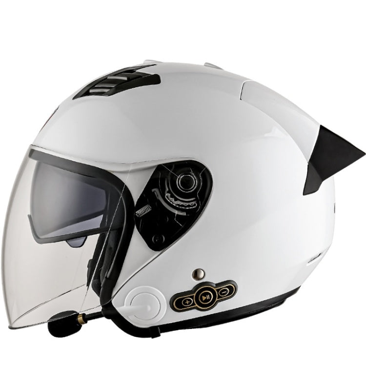 KUQIBAO Motorcycle Smart Bluetooth Sun Protection Double Lens Safety Helmet, Size: XXL(White+Black Tail) - Helmets by KUQIBAO | Online Shopping South Africa | PMC Jewellery | Buy Now Pay Later Mobicred