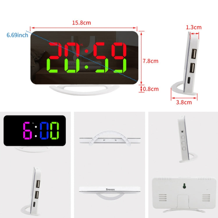 TS-8201 LED Digital Mirror Alarm Clock Big Screen Dual USB Desktop Table Clock, Color: Black Shell White Light - Alarm Clocks by PMc TechLife | Online Shopping South Africa | PMc TechLife | Buy Now Pay Later Mobicred