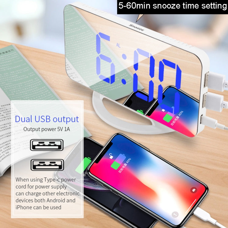 TS-8201 LED Digital Mirror Alarm Clock Big Screen Dual USB Desktop Table Clock, Color: Black Shell White Light - Alarm Clocks by PMc TechLife | Online Shopping South Africa | PMc TechLife | Buy Now Pay Later Mobicred
