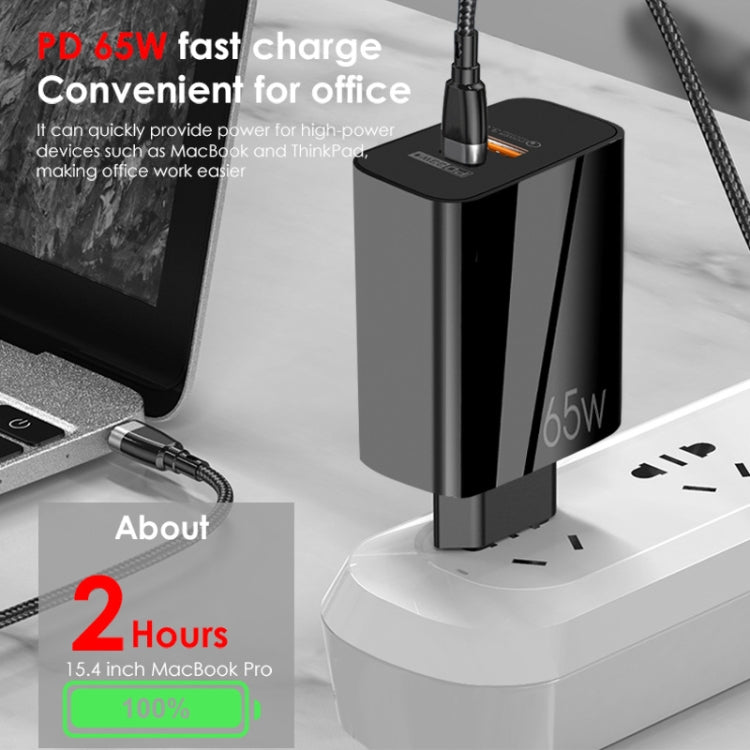 A502 65W USB-C/Type-C+USB Dual Port GaN Charger QC3.0 Laptop Universal Charger EU Plug Black - USB Charger by PMC Jewellery | Online Shopping South Africa | PMC Jewellery | Buy Now Pay Later Mobicred