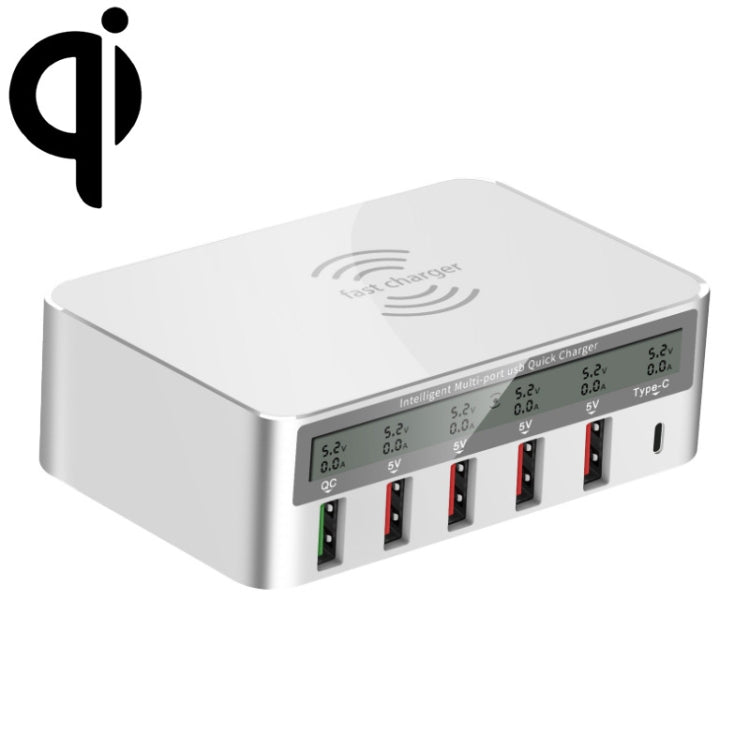 818F 5 USB Ports + Type-C Multifunctional Multi-Port Wireless Charger, Style: UK Plug (White) - Multifunction Charger by PMC TechLife | Online Shopping South Africa | PMC TechLife | Buy Now Pay Later Mobicred