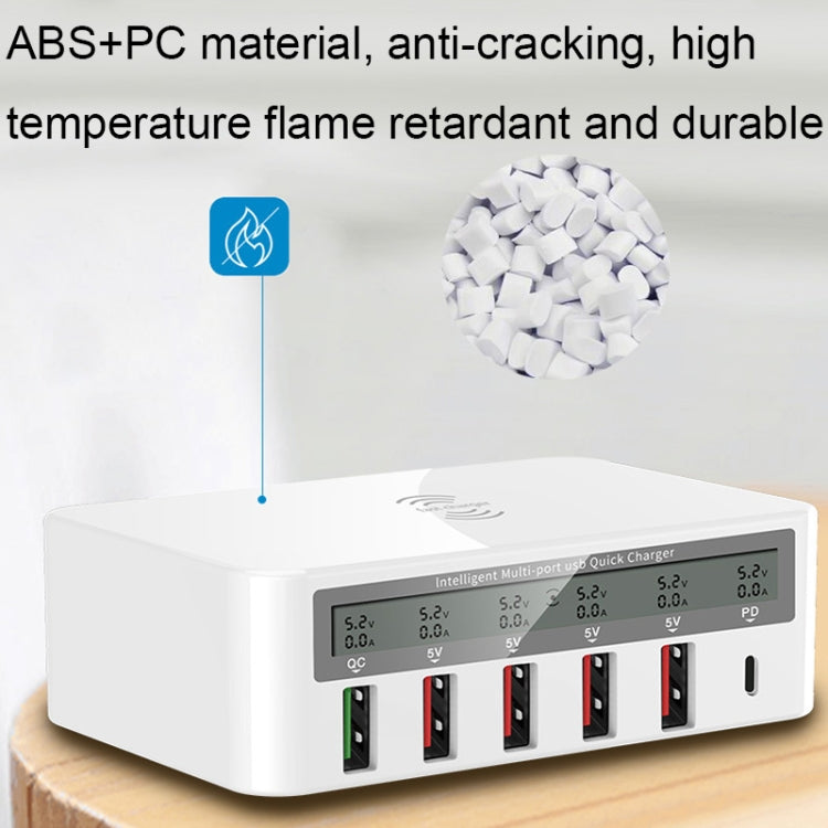 818PF 5 USB Ports + Type-C Smart Digital Display Wireless Phone Charger, Style: UK Plug (White) - Multifunction Charger by PMC TechLife | Online Shopping South Africa | PMC TechLife | Buy Now Pay Later Mobicred