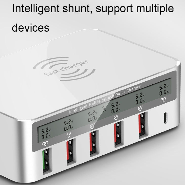 818PF 5 USB Ports + Type-C Smart Digital Display Wireless Phone Charger, Style: US Plug (Black) - Multifunction Charger by PMC TechLife | Online Shopping South Africa | PMC TechLife | Buy Now Pay Later Mobicred