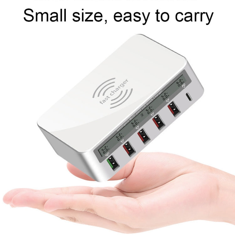 818PF 5 USB Ports + Type-C Smart Digital Display Wireless Phone Charger, Style: AU Plug (White) - Multifunction Charger by PMC TechLife | Online Shopping South Africa | PMC TechLife | Buy Now Pay Later Mobicred
