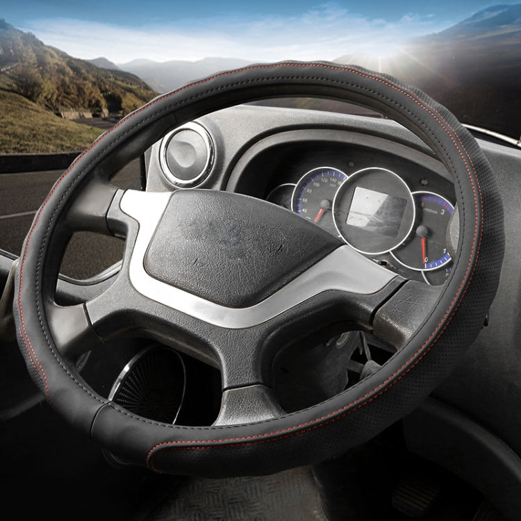 47cm Leather Truck Steering Wheel Cover(Black Red Line) - Steering Wheel Accessories by PMC TechLife | Online Shopping South Africa | PMC TechLife | Buy Now Pay Later Mobicred