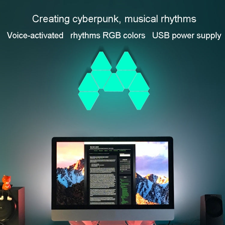 10pcs /Set Triangle Splicing Intelligent Sound Control Quantum Light Atmosphere Lighting With Remote Control, US Plug(Bluetooth Model) - Novelty Lighting by PMC TechLife | Online Shopping South Africa | PMC TechLife | Buy Now Pay Later Mobicred