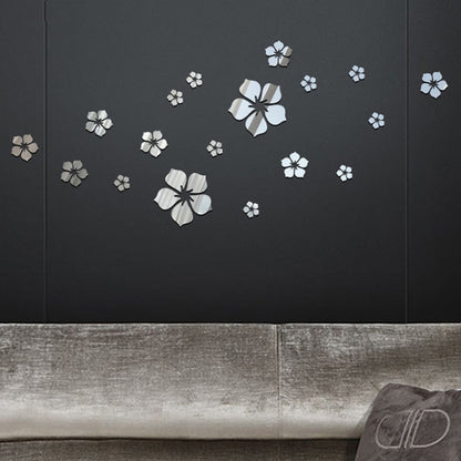 18pcs /Set Acrylic Cherry Blossom Mirror Wall Sticker Living Room Bedroom Background Wall Decoration(Silver) - Decorative Mirrors by PMC Jewellery | Online Shopping South Africa | PMC Jewellery