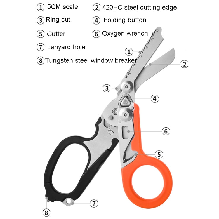 Multifunctional Outdoor First Aid Equipment Foldable Gadget Scissors(Black And Orange) - Emergency Tools by PMC Jewellery | Online Shopping South Africa | PMC Jewellery