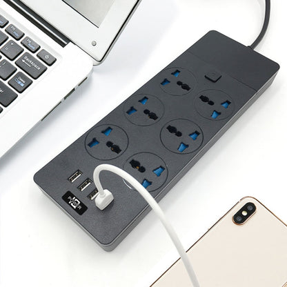 TB-T12 3000W 2m 4-USB Ports + 6-Jacks Multifunctional Flame-Retardant Socket With Switch(UK Plug) - Extension Socket by PMC Jewellery | Online Shopping South Africa | PMC Jewellery | Buy Now Pay Later Mobicred