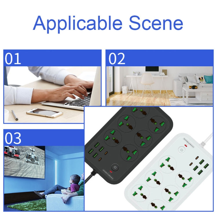 T24 2m 3000W 6 Plugs + PD + 4-USB Ports Multifunctional Flame-Retardant Socket With Switch(UK Plug) - Extension Socket by PMC Jewellery | Online Shopping South Africa | PMC Jewellery | Buy Now Pay Later Mobicred