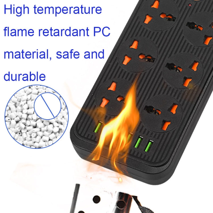 A07 2m 3000W 6 Plugs + 6-USB Ports Multifunctional Flame-retardant Socket with Switch(US Plug) - Extension Socket by PMC Jewellery | Online Shopping South Africa | PMC Jewellery | Buy Now Pay Later Mobicred