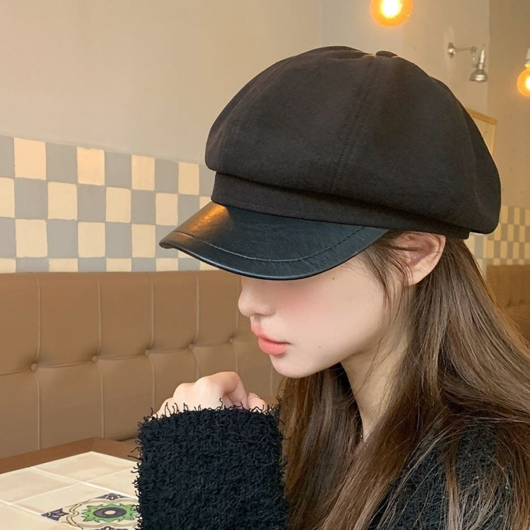 Women Beret Autumn Literary Retro Newsboy Hat Octagonal Girl Cap, Size: Free Size(Black) - Peaked Cap by PMC Jewellery | Online Shopping South Africa | PMC Jewellery