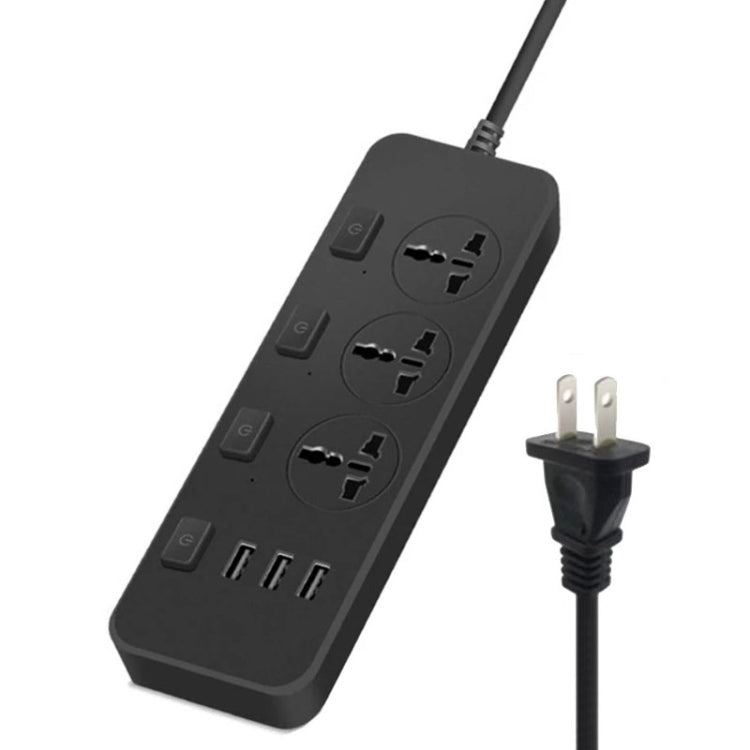 T14 2m 2500W 3 Plugs + 3-USB Ports Multifunctional Socket With Switch, Specification: US Plug (Black) - Extension Socket by PMC TechLife | Online Shopping South Africa | PMC TechLife | Buy Now Pay Later Mobicred