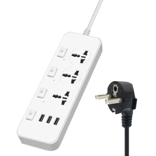 T14 2m 2500W 3 Plugs + 3-USB Ports Multifunctional Socket With Switch, Specification: EU Plug (White) - Extension Socket by PMC Jewellery | Online Shopping South Africa | PMC Jewellery | Buy Now Pay Later Mobicred