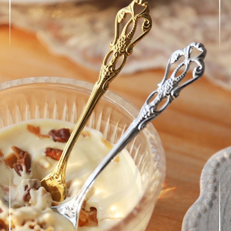 2pcs /Pack Retro Openwork Carved Dessert Spoon Fork Set Engraved Cutlery Gift Box, Style: Pink Box (Gold) - Cutlery Sets by PMC TechLife | Online Shopping South Africa | PMC TechLife