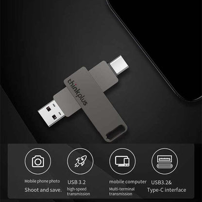 Lenovo Thinkplus MU110 USB3.2+Type-C Dual Interface Rotation Flash Drive, Size: 32GB(Grey) - USB Flash Drives by Lenovo | Online Shopping South Africa | PMC Jewellery | Buy Now Pay Later Mobicred