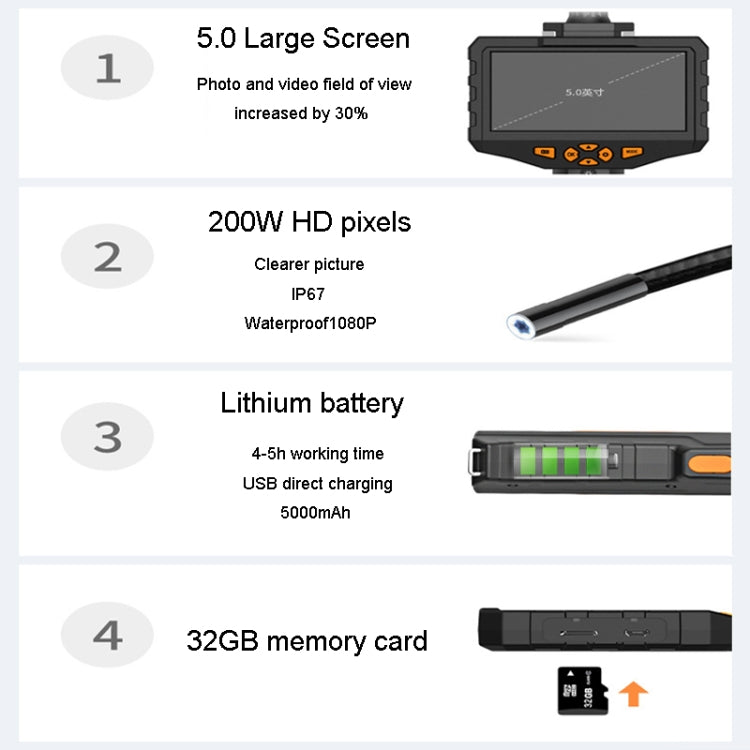 Teslong NTS300 5 Inch HD Large Screen Industrial Inspection Borescope Auto Repair Tools, Specification: 7.6mm-1M -  by Teslong | Online Shopping South Africa | PMC Jewellery | Buy Now Pay Later Mobicred