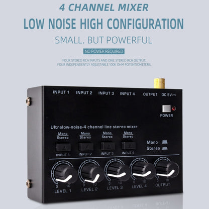 Ultra-compact 4 Channel Stereo Sound Low-noise Mixer For Recording Live Broadcasting, US Plug(MAX400) - Live Sound Effects Processors by PMC Jewellery | Online Shopping South Africa | PMC Jewellery | Buy Now Pay Later Mobicred