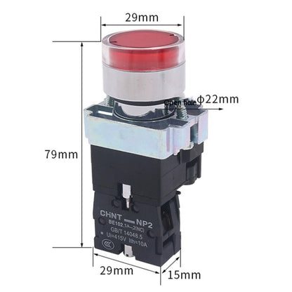 CHINT NP2-BW3465/220V 1 NO+1 NC Pushbutton Switches With LED Light Silver Alloy Contact Push Button - Car Switches by CHINT | Online Shopping South Africa | PMC Jewellery | Buy Now Pay Later Mobicred