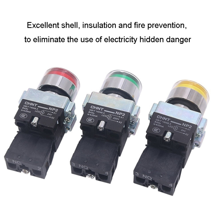 CHINT NP2-BW3363/220V 2 NO Pushbutton Switches With LED Light Silver Alloy Contact Push Button (Green) - Car Switches by PMC TechLife | Online Shopping South Africa | PMC TechLife | Buy Now Pay Later Mobicred