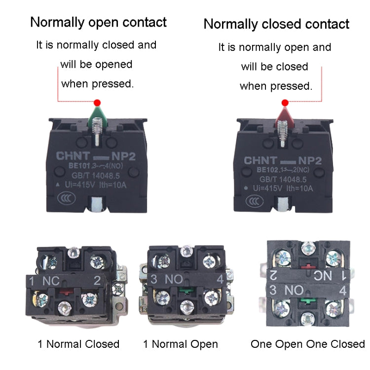 CHINT NP2-BW3462/220V 1 NC Pushbutton Switches With LED Light Silver Alloy Contact Push Button (Red) - Car Switches by PMC TechLife | Online Shopping South Africa | PMC TechLife | Buy Now Pay Later Mobicred