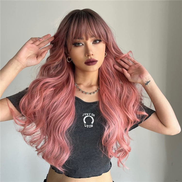 Gradient Pink Long Curly Chemical Fiber Wig Headgear(LC6018) - free shipping - PMC TechLife - Order now!