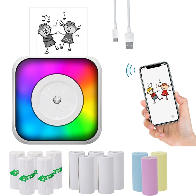 RGB Light Portable Mini Bluetooth Printer Inkless Document Label Printer with 5 Paper+5 Stickers+3 Color Paper - Printer by PMC Jewellery | Online Shopping South Africa | PMC Jewellery