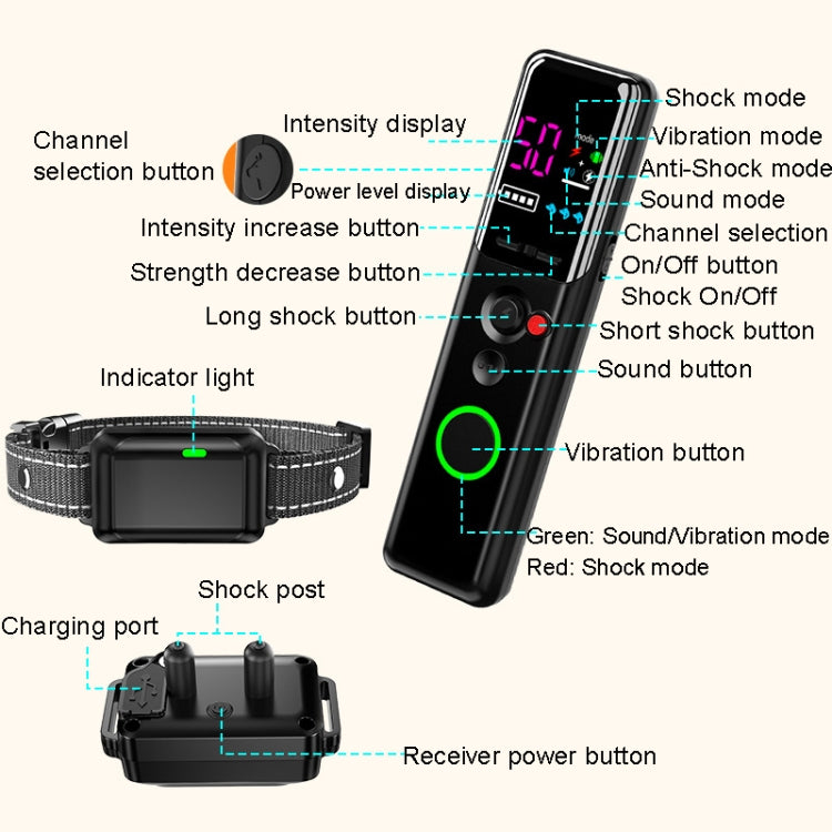 Color Screen Dragon Two Remote Control Pet Electric Shock Circular Dog Trainer(Black) - Training Aids by PMC TechLife | Online Shopping South Africa | PMC TechLife | Buy Now Pay Later Mobicred