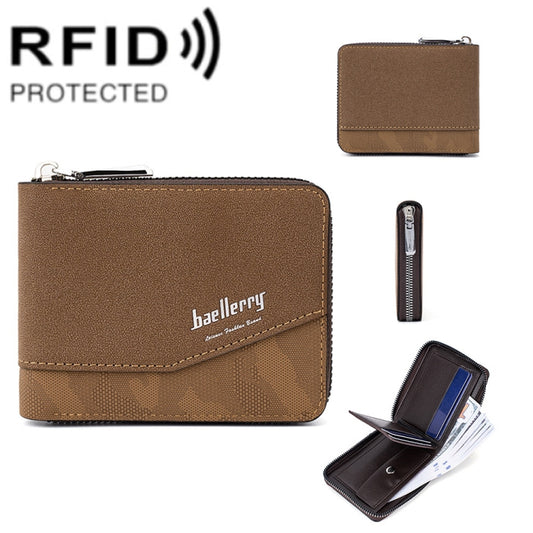Baellerry D5106 RFID Anti-theft Retro Zipper Wallet Spliced Short Coin Purse(Light Brown) - Antimagnetic RFID Package by Baellerry | Online Shopping South Africa | PMC Jewellery