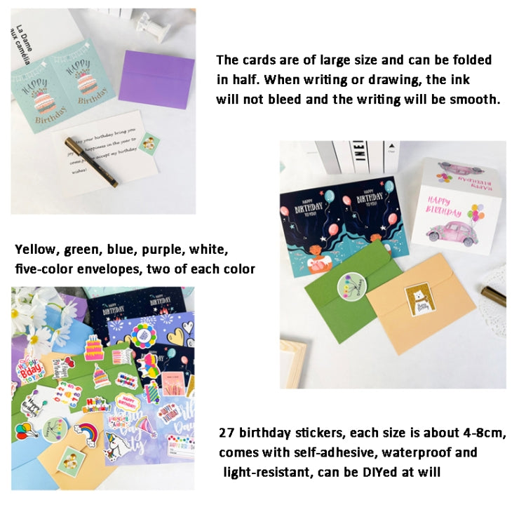 50pcs /Set Happy Birthday Greeting Card With Envelopes And Stickers Set - Cards & Invitations by PMC TechLife | Online Shopping South Africa | PMC TechLife