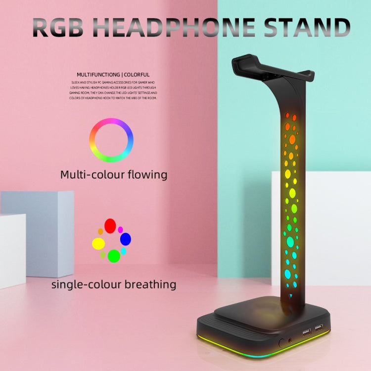 3.5mm Audio RGB Illuminated Headset Holder Dual USB Gaming Headset Display Rack(With Headphone Jack Black) - Headset Stand by PMC Jewellery | Online Shopping South Africa | PMC Jewellery | Buy Now Pay Later Mobicred